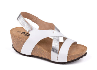 Bio white wedge sandal with velcro strap