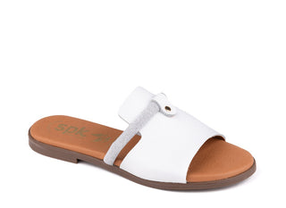 Flat slip in white sandal with sparkly stripe