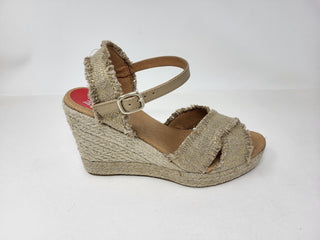 High Leather and Linen wedge yute sandal